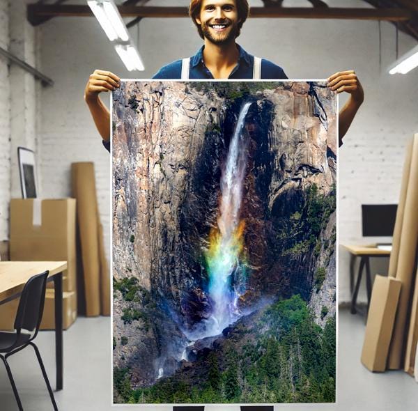 Bridalveil Falls Rainbow | Yosemite National Park Photography | Scenic Waterfall Art, fine art print, national park art, rainbow waterfall