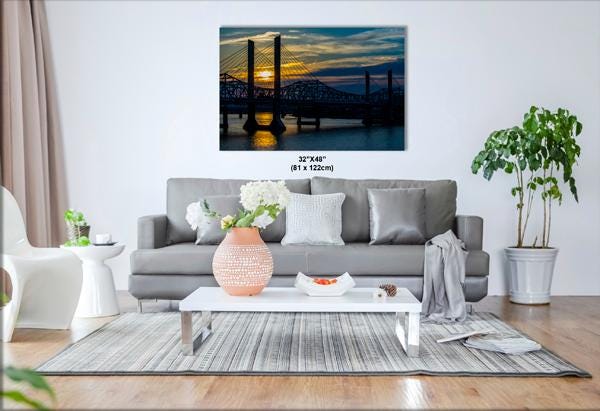 Louisville Sunset | Abraham Lincoln Bridge Photography | Scenic Urban Landscape, scenic wall art, evening sky, bridge silhouette