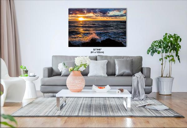 Stunning Oahu Sunset Over Crashing Waves | North Shore Photography | Scenic Ocean Art, Hawaiian sunset, crashing waves, seascape art