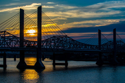 Louisville Sunset | Abraham Lincoln Bridge Photography | Scenic Urban Landscape, scenic wall art, evening sky, bridge silhouette