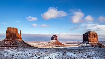 Monument Valley in Snow | Winter Landscape Photography | Scenic Desert Art, red sandstone monuments, American Southwest, fine art print