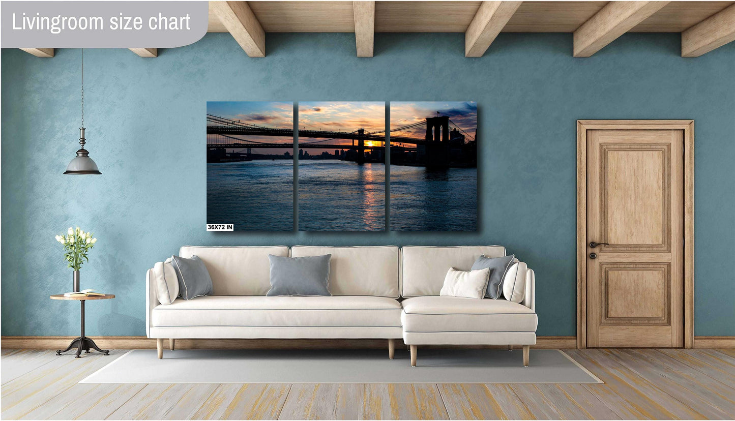 NYC Sunrise, Brooklyn Bridge, Manhattan Bridge, East River, Urban Sunrise, NYC Wall Art, Cityscape, New York Photography, River Sunrise