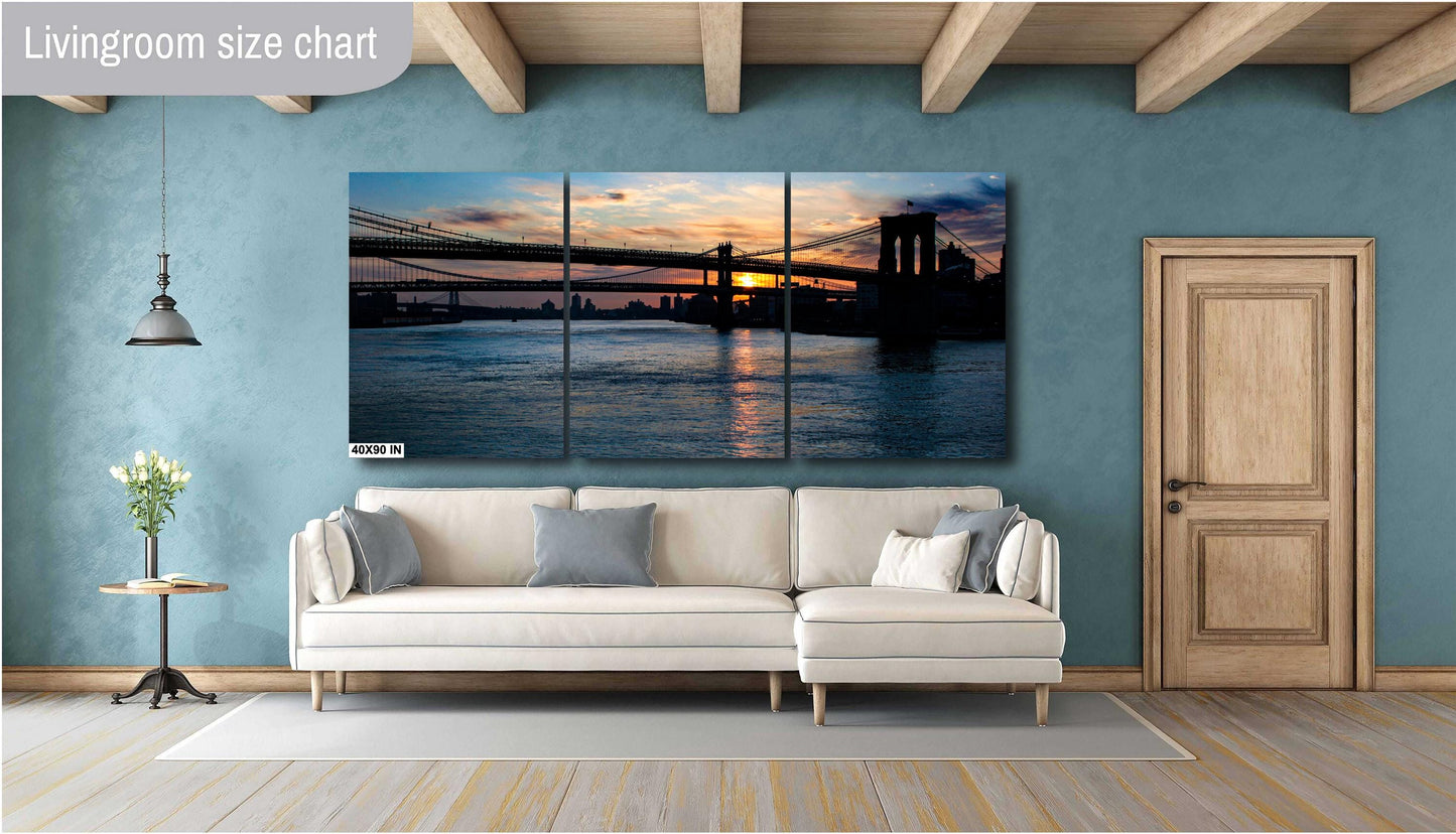 NYC Sunrise, Brooklyn Bridge, Manhattan Bridge, East River, Urban Sunrise, NYC Wall Art, Cityscape, New York Photography, River Sunrise