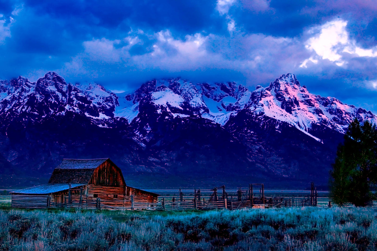 Grand Tetons at Dawn: Pink Sunrise Peaks, Mountain Sunrise, T.A. Moulton Barn, Wyoming Landscape, Pink Peaks, Mountain Art, Dawn Colors