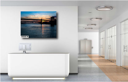 NYC Sunrise, Brooklyn Bridge, Manhattan Bridge, East River, Urban Sunrise, NYC Wall Art, Cityscape, New York Photography, River Sunrise