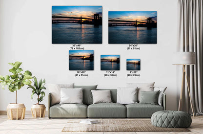 NYC Sunrise, Brooklyn Bridge, Manhattan Bridge, East River, Urban Sunrise, NYC Wall Art, Cityscape, New York Photography, River Sunrise