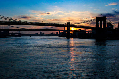 NYC Sunrise, Brooklyn Bridge, Manhattan Bridge, East River, Urban Sunrise, NYC Wall Art, Cityscape, New York Photography, River Sunrise